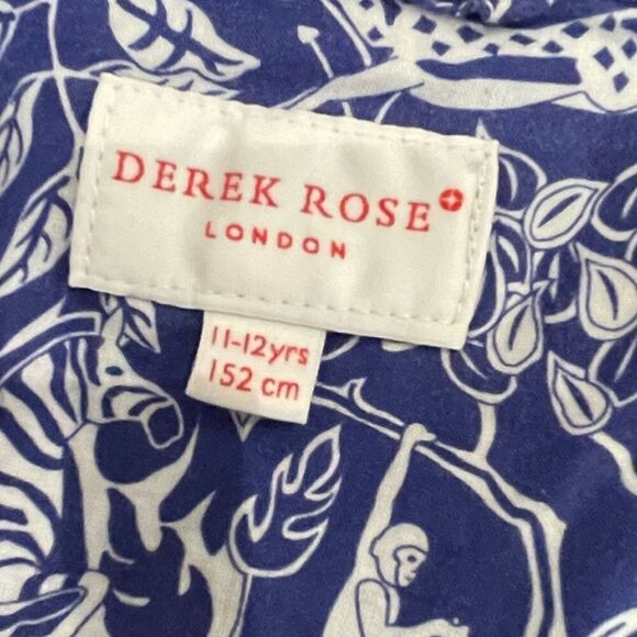 EUC Derek Rose London 3-Piece Pajama & Robe Set Royal Blue Jungle Toile Sz.11-12 - Picture 4 of 4